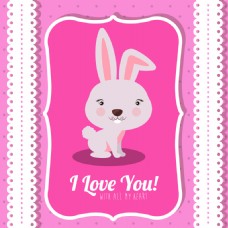 粉色情人节卡片兔子可爱卡通动物矢量设计