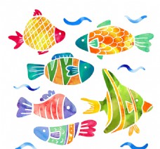 6款彩绘花纹鱼类矢量