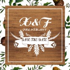 森系木板背景婚礼logo清新花纹森系树叶