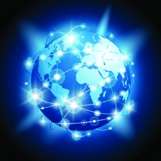 地球背景蓝色发光地球全球化网络抽象矢量背景