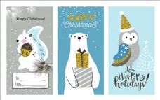 小熊猫头鹰卡通动物线稿圣诞节创意卡片矢量