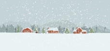 冬天雪景冬天下雪的乡村风景插画
