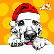 可爱狗狗大型狗狗可爱动物圣诞节海报矢量
