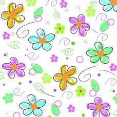 手绘花纹花朵填充可爱卡通彩色小花纹理图案矢量
