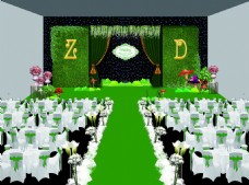 婚礼森系宴会厅舞台背景效果图
