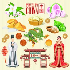 茶中国传统元素扁平化旅游矢量设计素材