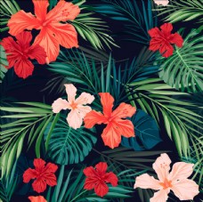 绿树手绘热带植物花卉图案矢量素