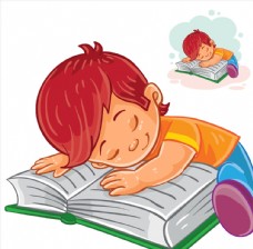 趴在书本上睡觉的男孩
