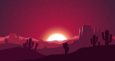 沙漠里的落日插画
