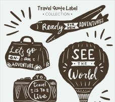 出国旅游海报手绘复古旅游标签系列