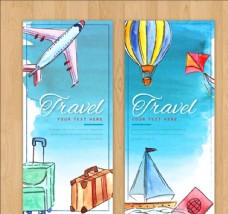 出国旅游海报两款手绘水彩旅行海报