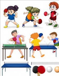 报纸宣传页卡通打乒乓球的孩子