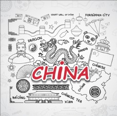 出国旅游海报中国旅游简笔元素