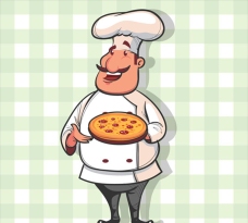 吃货美食卡通托着批萨的厨师