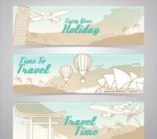 出国旅游海报三款手绘世界旅行横幅