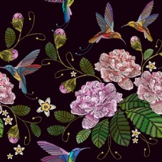 鸟传统刺绣花朵图案