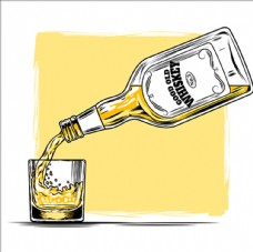 玻璃瓶威士忌玻璃酒瓶和杯子