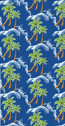 潮流服装印花椰子树水波纹四方连续底纹
