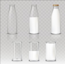 玻璃风格写实风格牛奶玻璃瓶