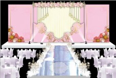 水彩效果粉色背景婚礼水牌屏幕分层设计图