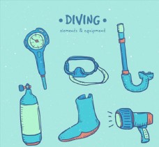 6款彩绘潜水用品矢量素材