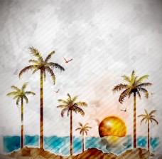 大海椰树风景插画