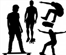 4款玩滑板的男子剪影矢量素材