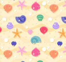 彩色贝壳和海星无缝背景矢量素材