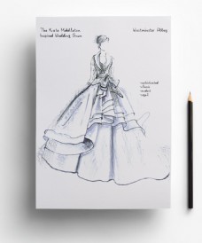 高端时尚百褶裙服装设计婚纱设计大师手稿图