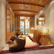 沙发背景墙暖色调东南亚风格客厅3D模型