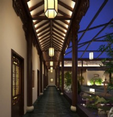 中式古典风格走廊3D模型
