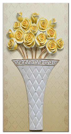 玄关浮雕彩雕花瓶黄色玫瑰