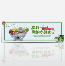 灰色小清新多肉绿植盆电商海报banner淘宝海报