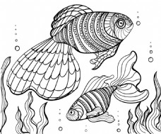 黑白线条金鱼插画