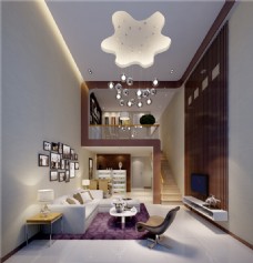 沙发背景墙3D渲染现代公寓客厅效果图