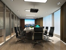 办公会议简约办公空间会议室效果图设计
