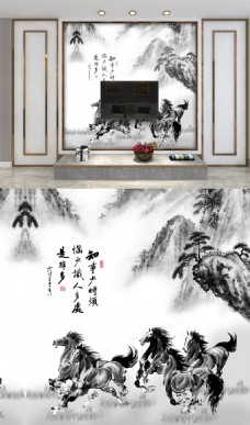 中国风水墨山水装饰画背景墙