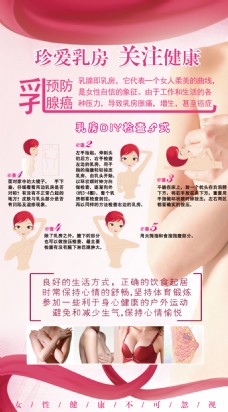 海报预防乳腺癌粉红丝带真爱乳房关注健康展板