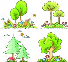 绿树绿色卡通的小树插画