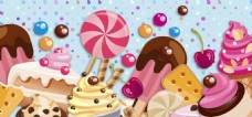 淘宝海报淘宝矢量卡通精美甜品棒棒糖蛋糕彩色海报