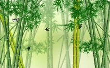 3D彩绘竹子飞燕背景墙