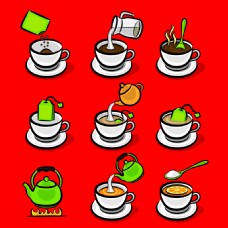 咖啡杯卡通绿茶和咖啡插画