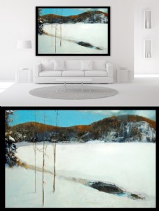 冬日雪景油画风景装饰画
