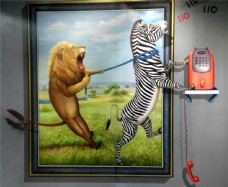 3D卡通狮子斑马背景墙墙画壁画