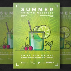夏日饮料绿色清新冷饮促销SUMMER美食海报