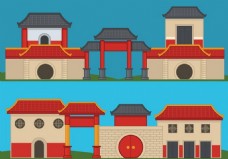建筑素材中国古典建筑矢量素材