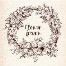 手绘线描花卉花环素材