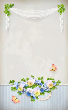 背景墙清新花卉蝴蝶背景