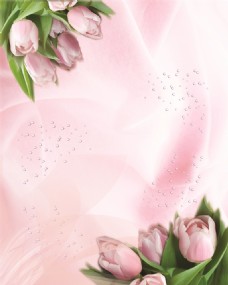 中式唯美粉色郁金香移门画
