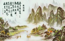 背景图片下载江山如画山水画彩雕背景墙模板下载